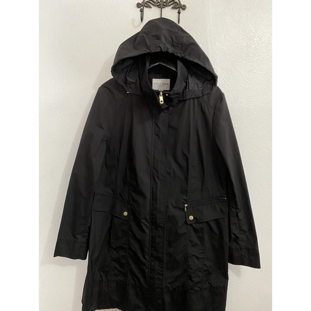 Cole Haan Signature Women’s Mid Length Black Hooded Rain Jacket XL
